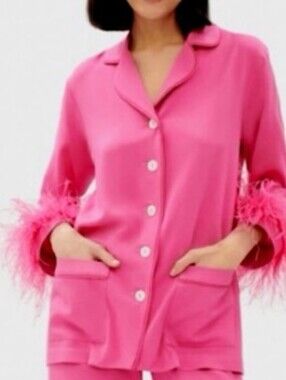 Sleeper • Luxury Party Pajama Hot Pink Top | Ostrich Feathers